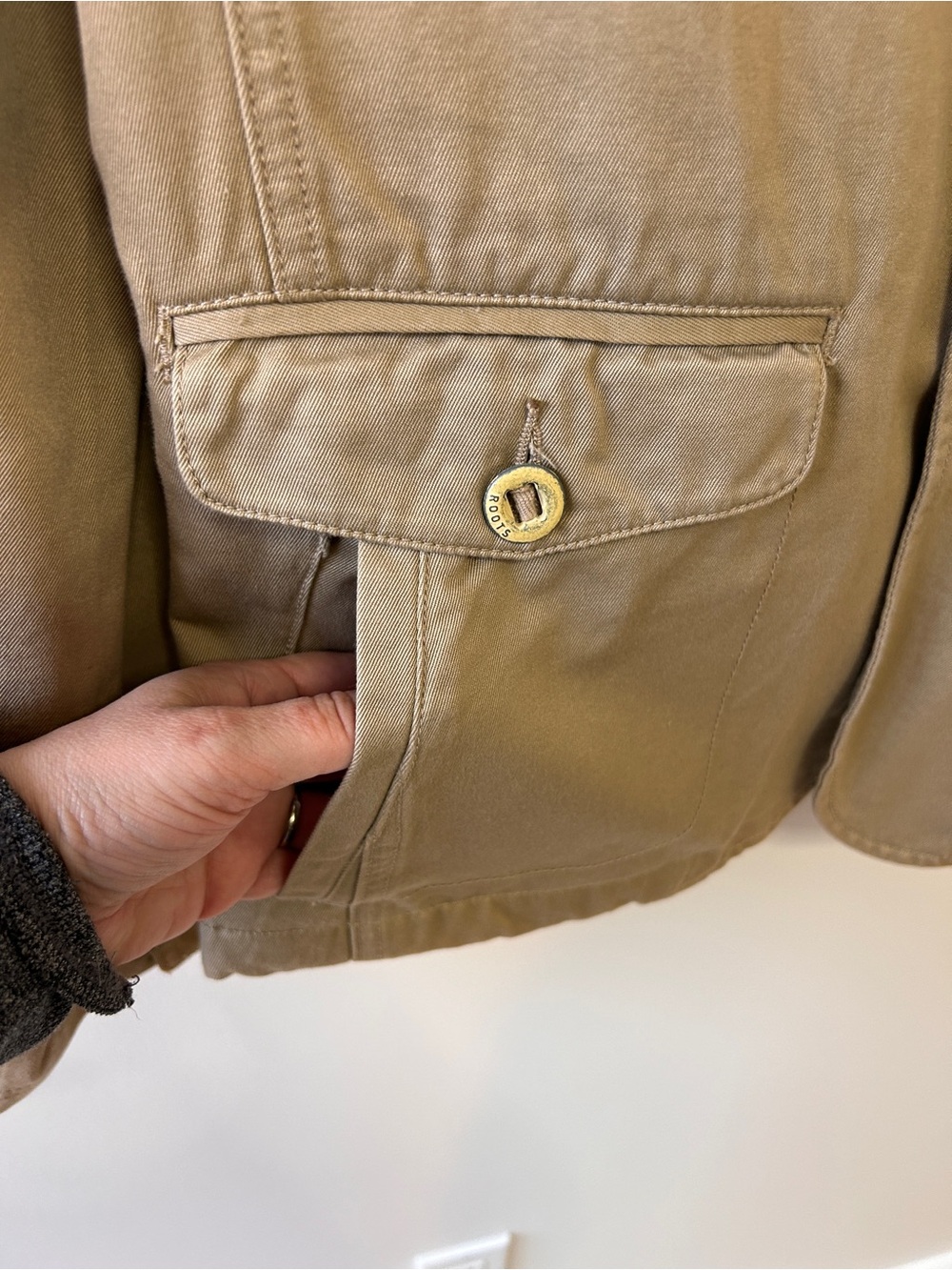 Roots Women’s Size Small Cotton Khaki Tan Cotton Blazer Safari Jungle Academia - Picture 4 of 12